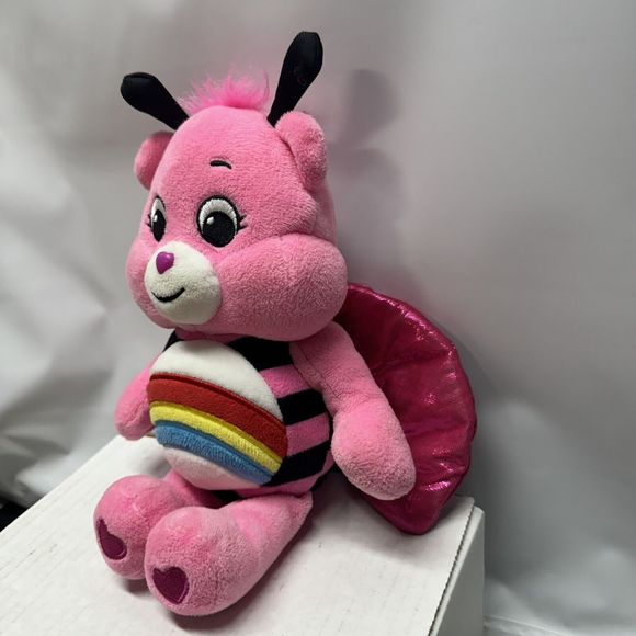 Care Bear Pink Cheer Bear Ladybug Plush Stuffed Animal Rainbow Tummy Toy 10" - Picture 2 of 7